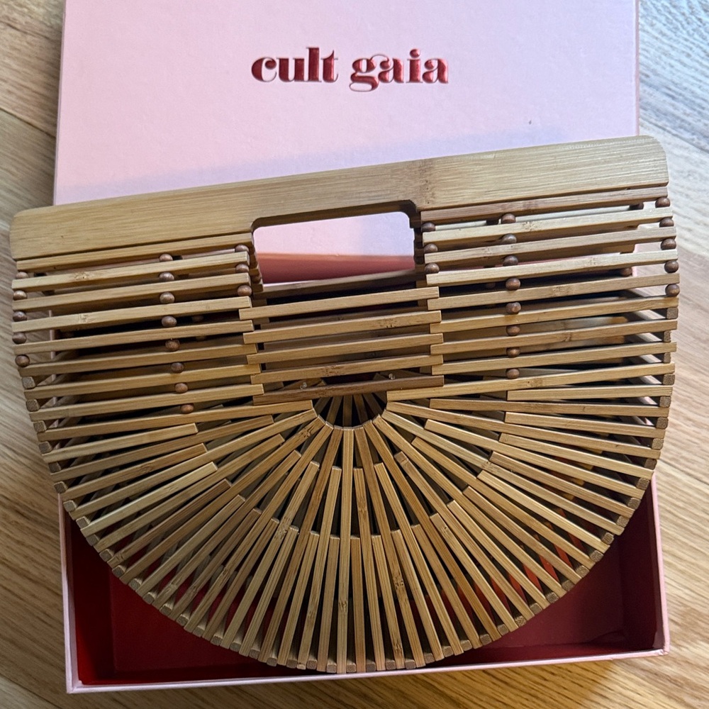 Cult Gaia Tan Bamboo Ark Bag size Small Semi-Circle Top Handle